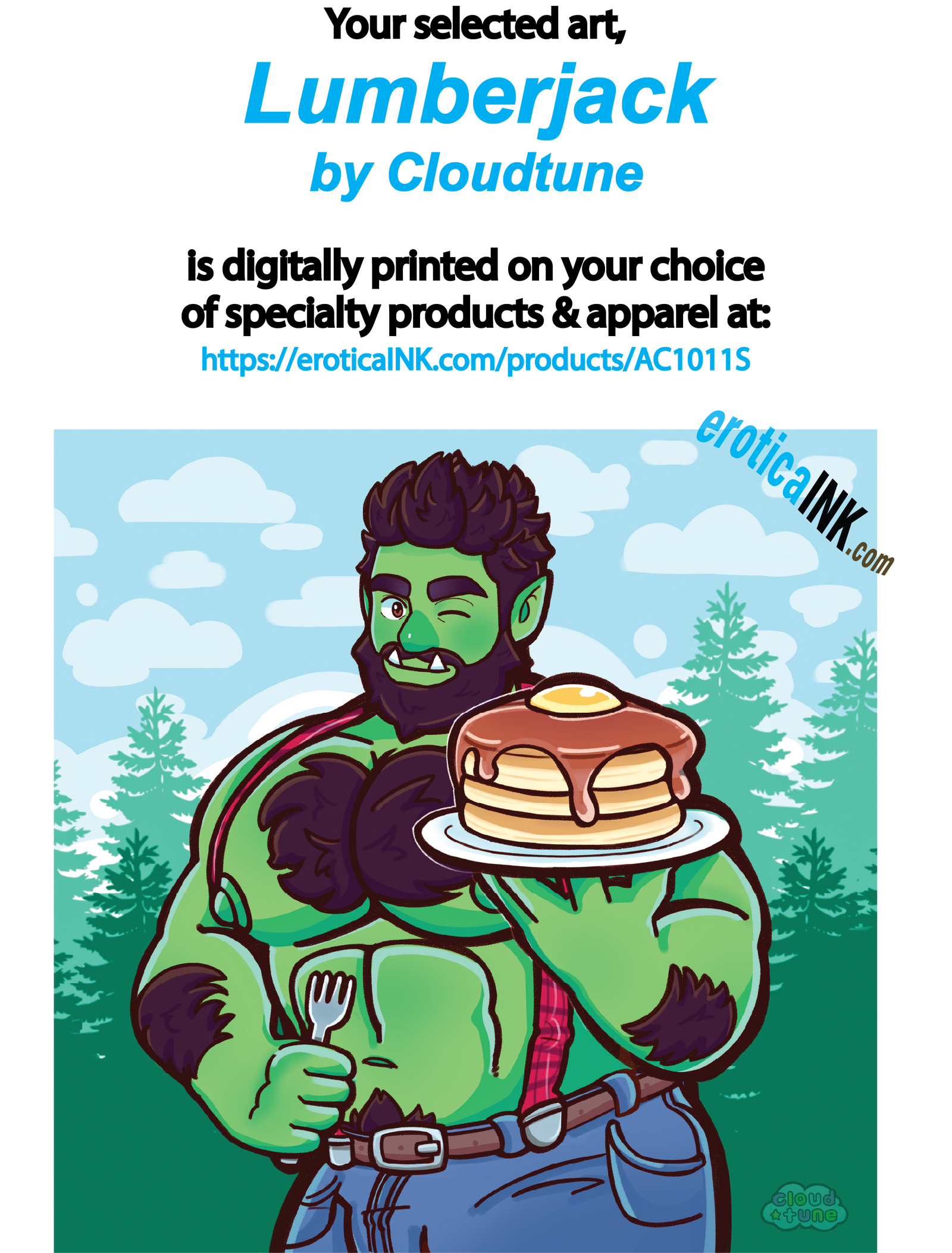 AC1011S LUMBERJACK BY CLOUDTUNE is artwork digitally printed on specialty items: canvas, bags, BDSM paddle, cutting boards, mugs, coasters, pillow cases, towels, J💦zz rag, bath mats, puzzle, phone case, hats, mousepad,