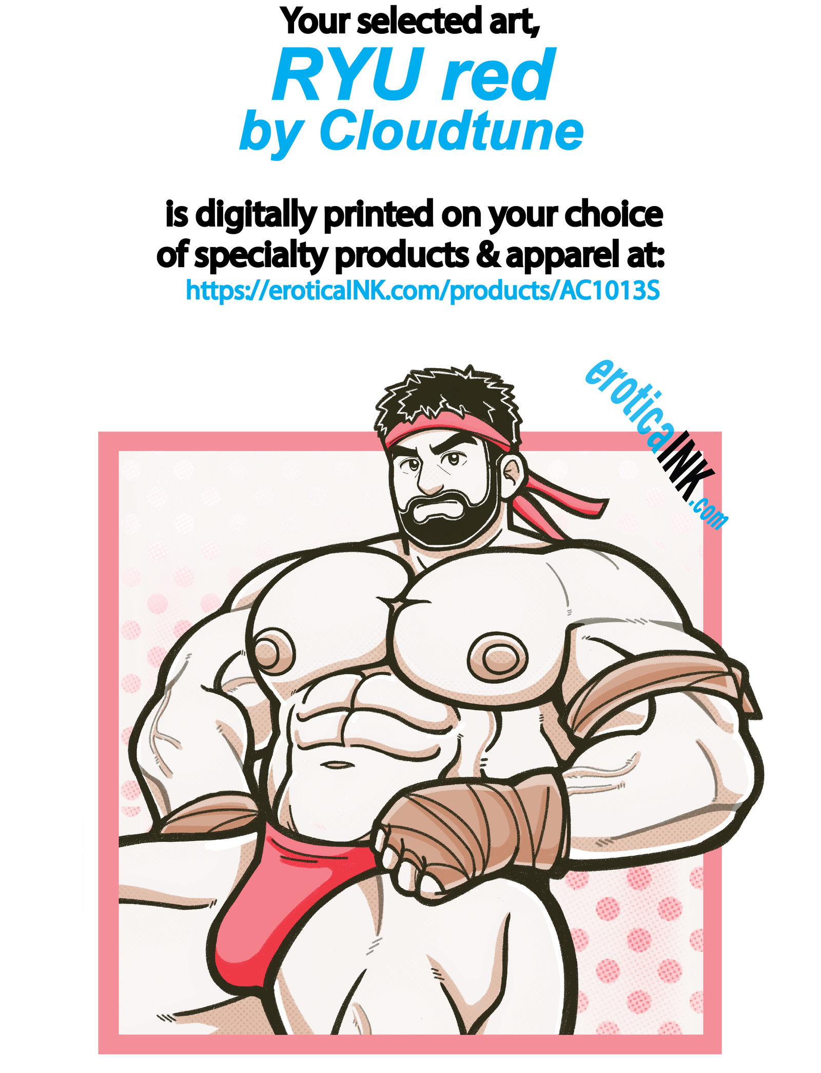 AC1013S RYU red by CLOUDTUNE is artwork digitally printed on specialty items: canvas, bags, BDSM paddle, cutting boards, mugs, coasters, pillow cases, towels, J💦zz rag, bath mats, puzzle, phone case, hats, mousepad,