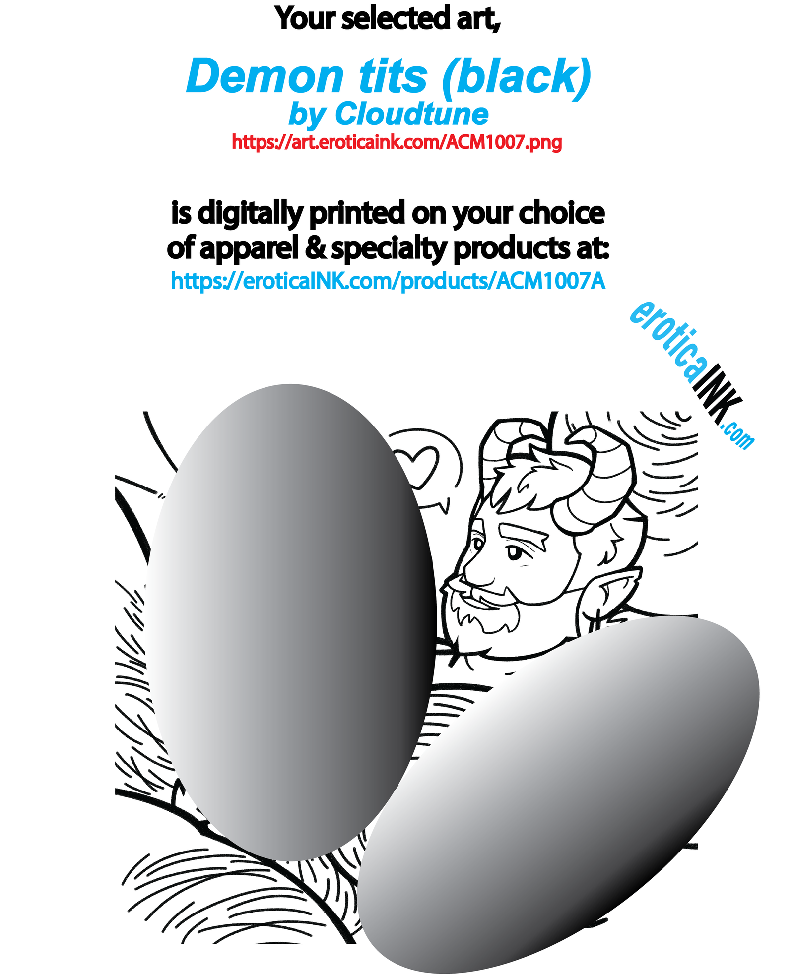 ACM1007A DEMON TITS (BLACK) by CLOUDTUNE is artwork digitally printed on apparel and bags: t-shirt, tank, hoodie, denim jacket. black, white, red, blue, stonewash. S-3x. USA printed; Ships USA & Interntl. You can also upload your own art