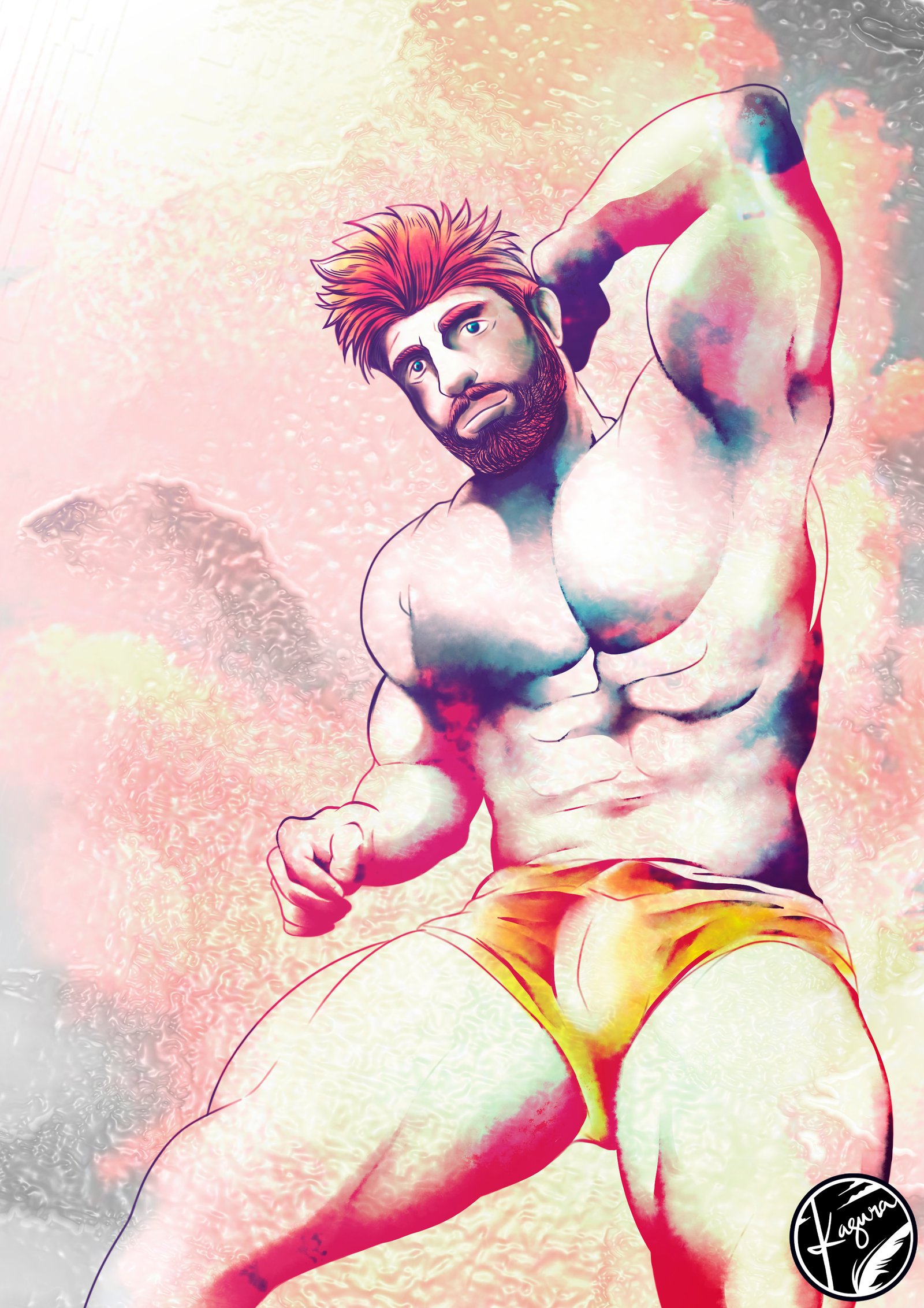 AK1005S MUSCULAR MAN by Kagura1977 is artwork digitally printed on specialty items: canvas, bags, BDSM paddle, cutting boards, mugs, coasters, pillow cases, towels, J💦zz rag, bath mats, puzzle, phone case, hats, mousepad
