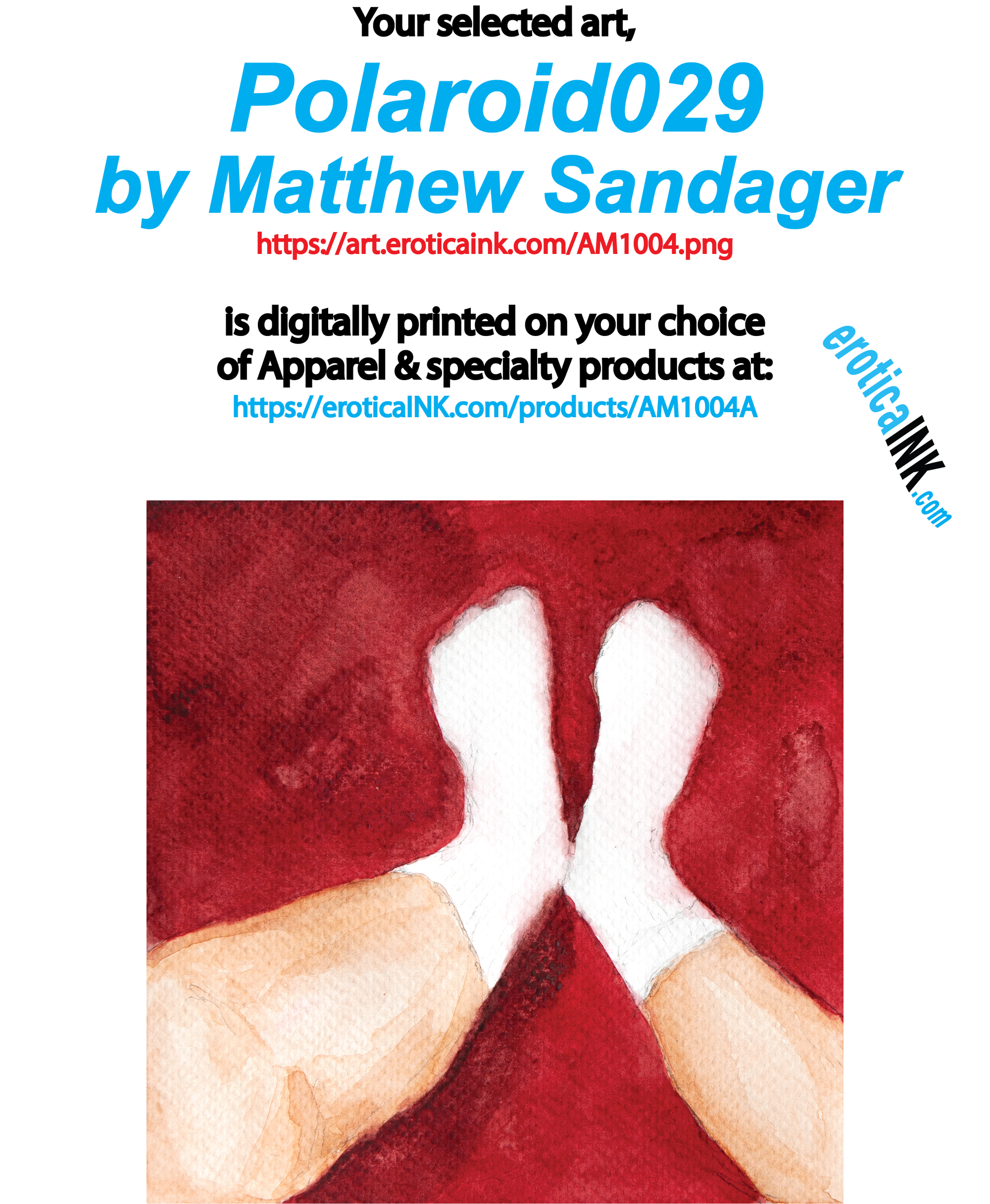 AM1004A POLAROID029 BY MATTHEW SANDAGER is artwork digitally printed on apparel and bags: t-shirt, tank, hoodie, denim jacket. black, white, red, blue, stonewash. S-3x. USA printed; Ships USA &amp; Interntl. You can also upload your own art