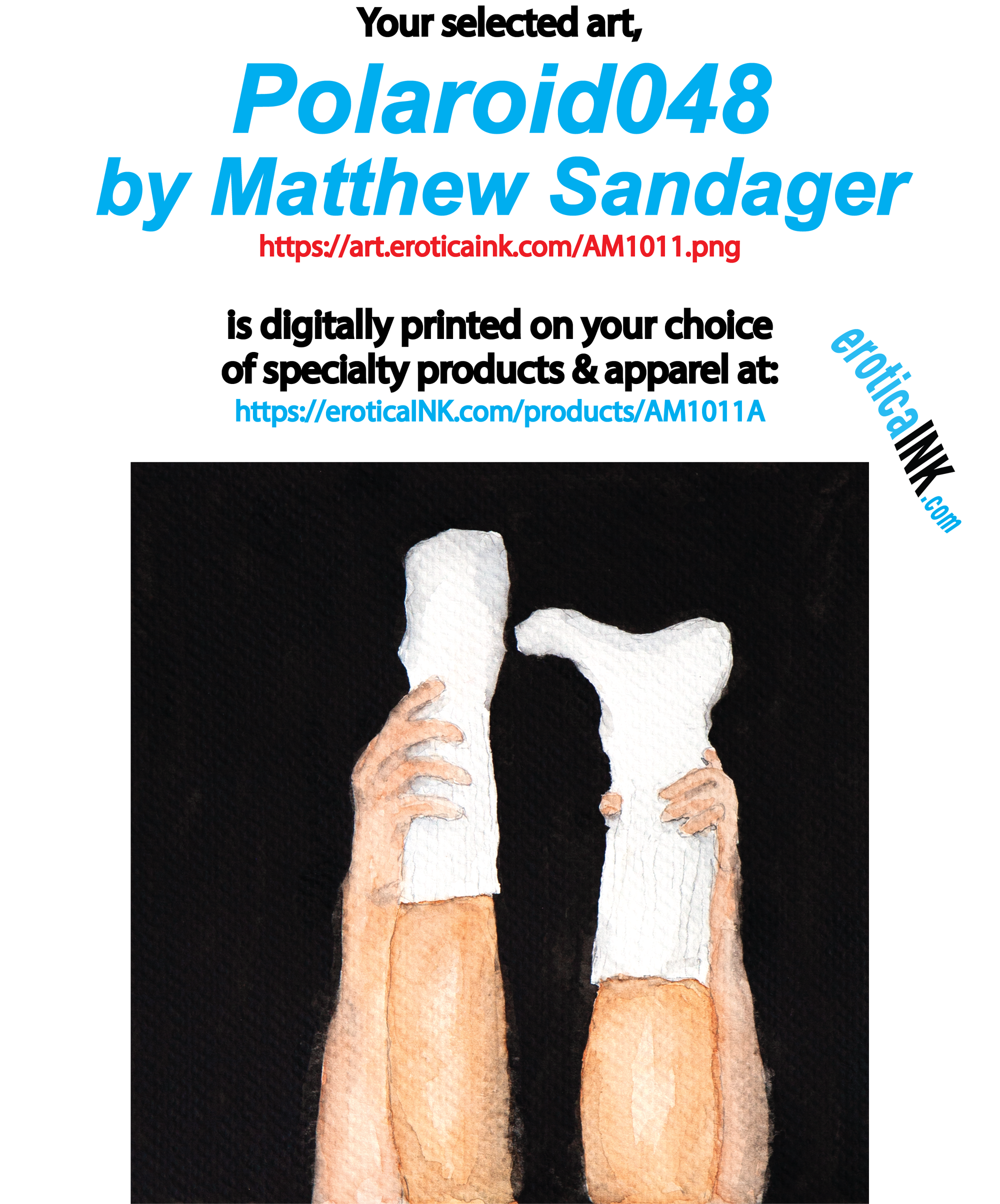 AM1011A POLAROID048 BY MATTHEW SANDAGER is artwork digitally printed on apparel and bags: t-shirt, tank, hoodie, denim jacket. black, white, red, blue, stonewash. S-3x. USA printed; Ships USA &amp; Interntl. You can also upload your own art