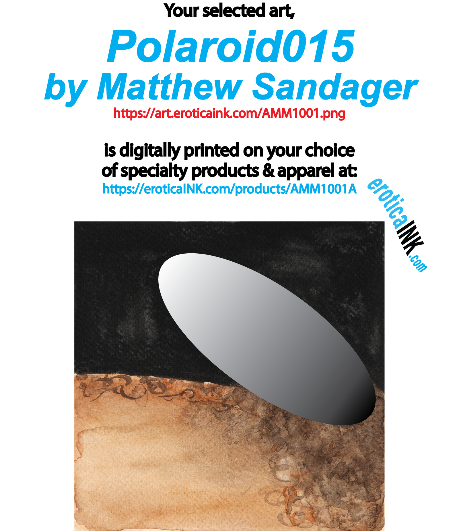 AMM1001A POLAROID015 BY MATTHEW SANDAGER is artwork digitally printed on apparel and bags: t-shirt, tank, hoodie, denim jacket. black, white, red, blue, stonewash. S-3x. USA printed; Ships USA & Interntl. You can also upload your own art