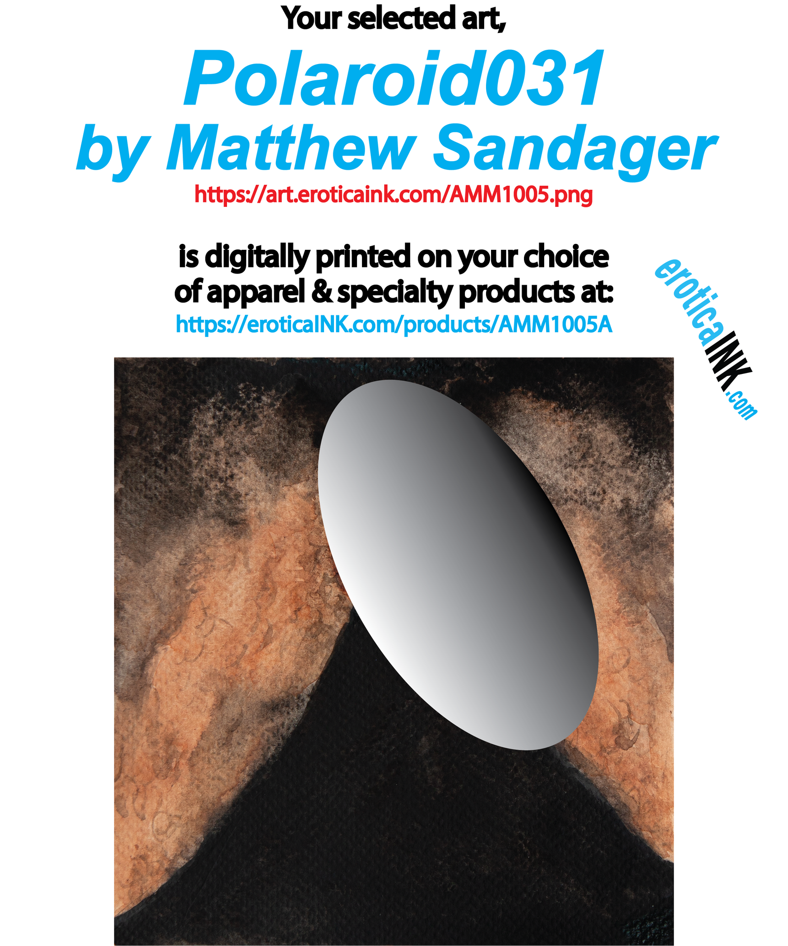 AMM1005A POLAROID031 BY MATTHEW SANDAGER is artwork digitally printed on apparel and bags: t-shirt, tank, hoodie, denim jacket. black, white, red, blue, stonewash. S-3x. USA printed; Ships USA & Interntl. You can also upload your own art