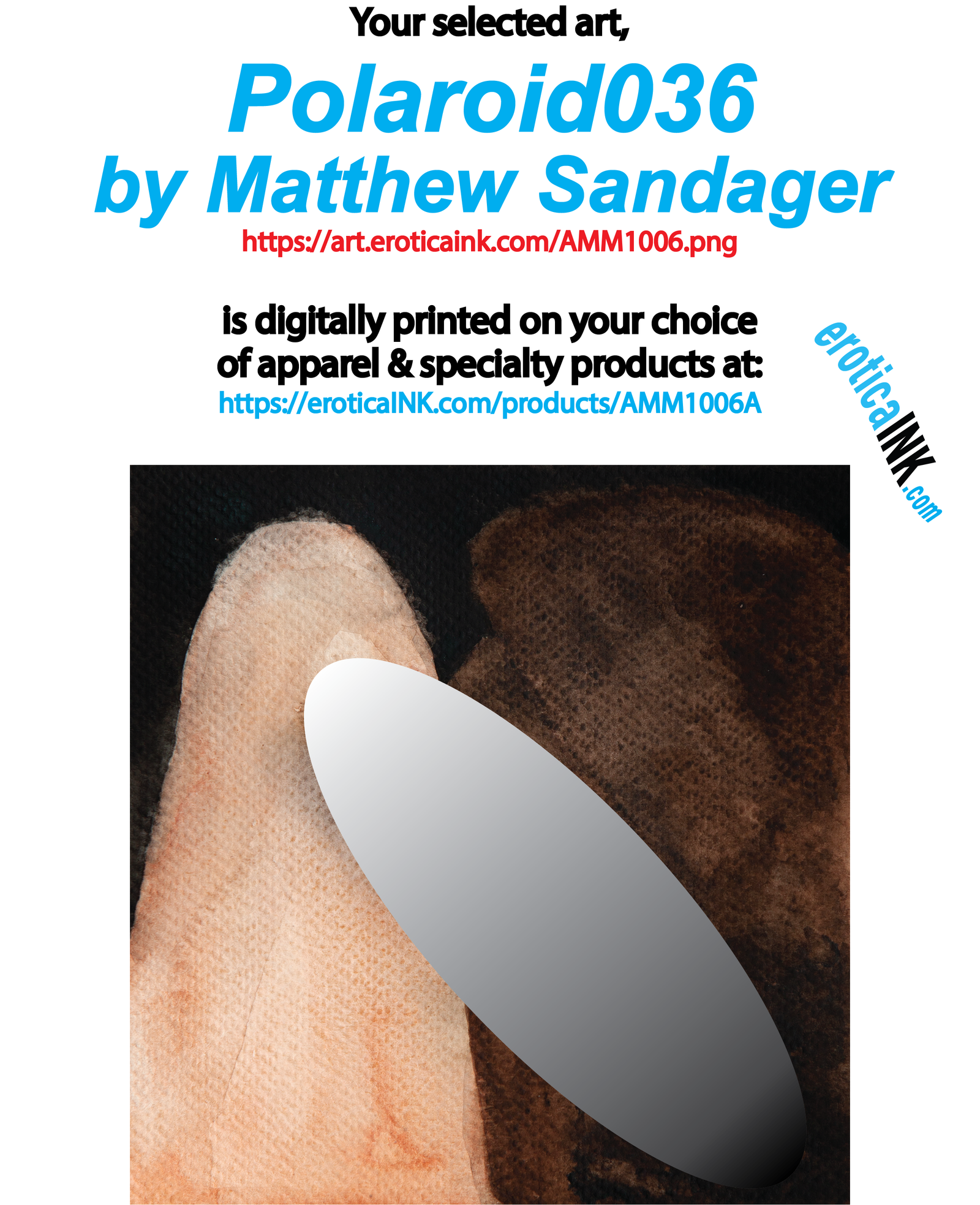 AMM1006A POLAROID036 BY MATTHEW SANDAGER is artwork digitally printed on apparel and bags: t-shirt, tank, hoodie, denim jacket. black, white, red, blue, stonewash. S-3x. USA printed; Ships USA & Interntl. You can also upload your own art