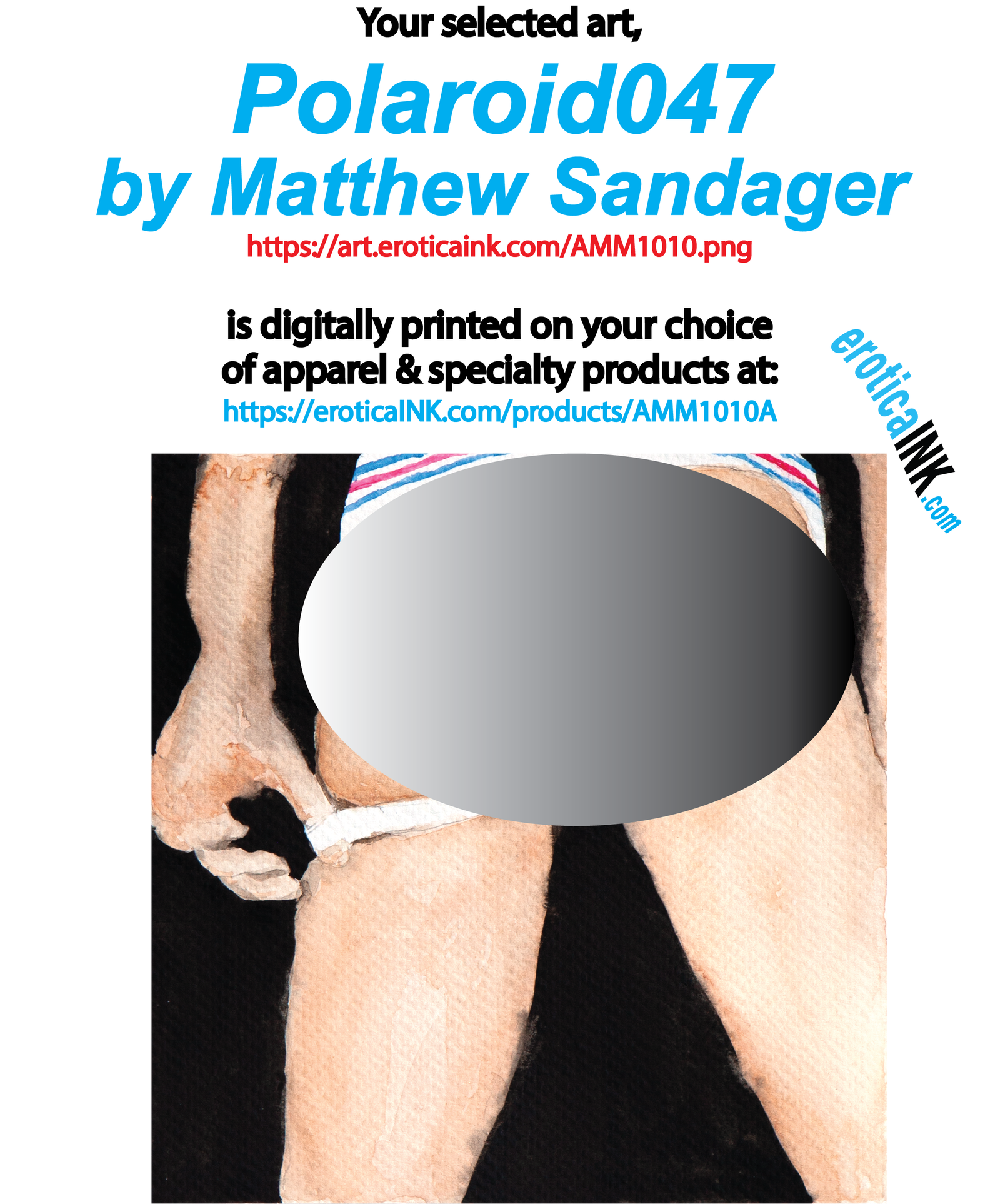 AMM1010A POLAROID047 BY MATTHEW SANDAGER is artwork digitally printed on apparel and bags: t-shirt, tank, hoodie, denim jacket. black, white, red, blue, stonewash. S-3x. USA printed; Ships USA & Interntl. You can also upload your own art