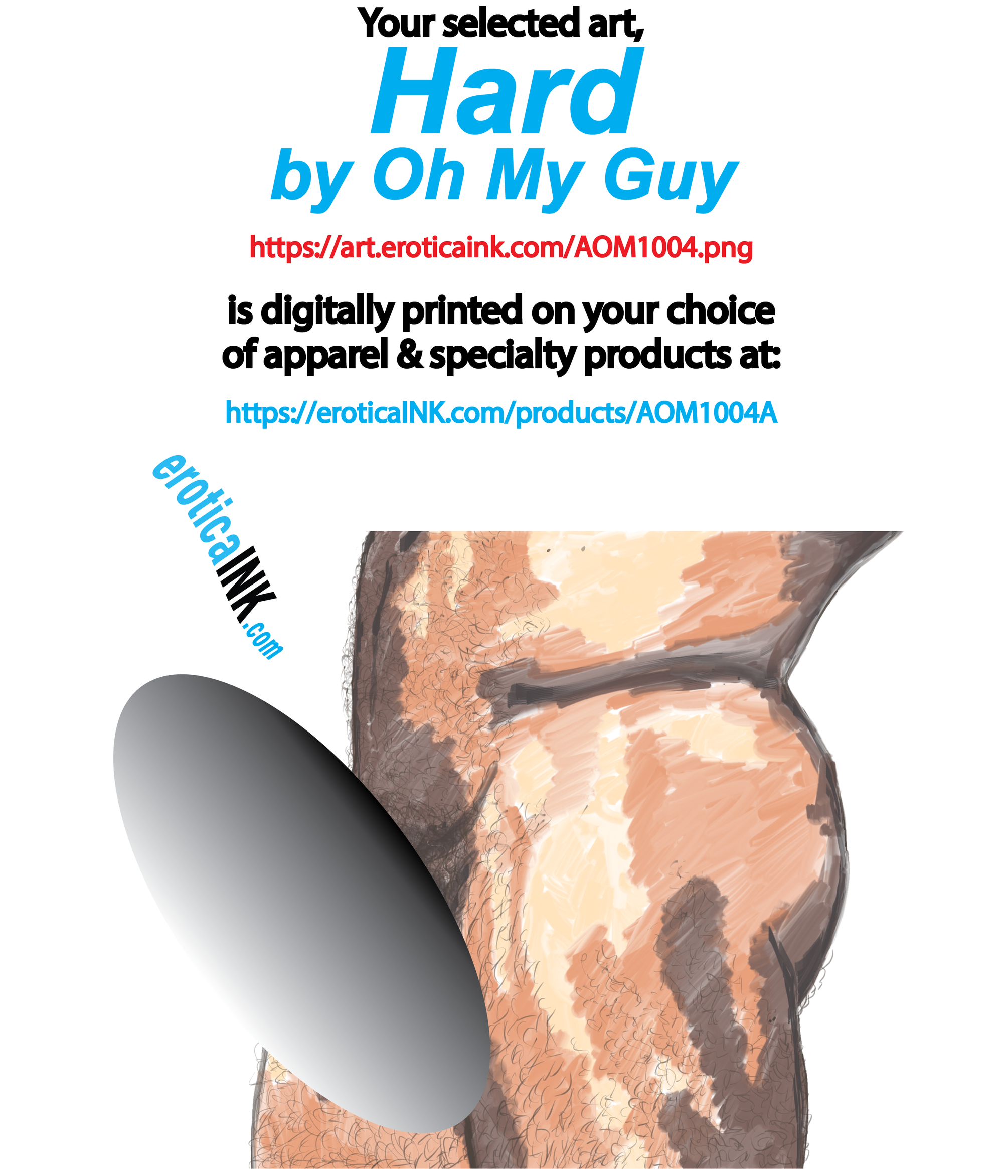 AOM1004A HARD by OH MY GUY is artwork digitally printed on apparel and bags: t-shirt, tank, hoodie, denim jacket. black, white, red, blue, stonewash. S-3x. USA printed; Ships USA & Interntl. You can also upload your own art