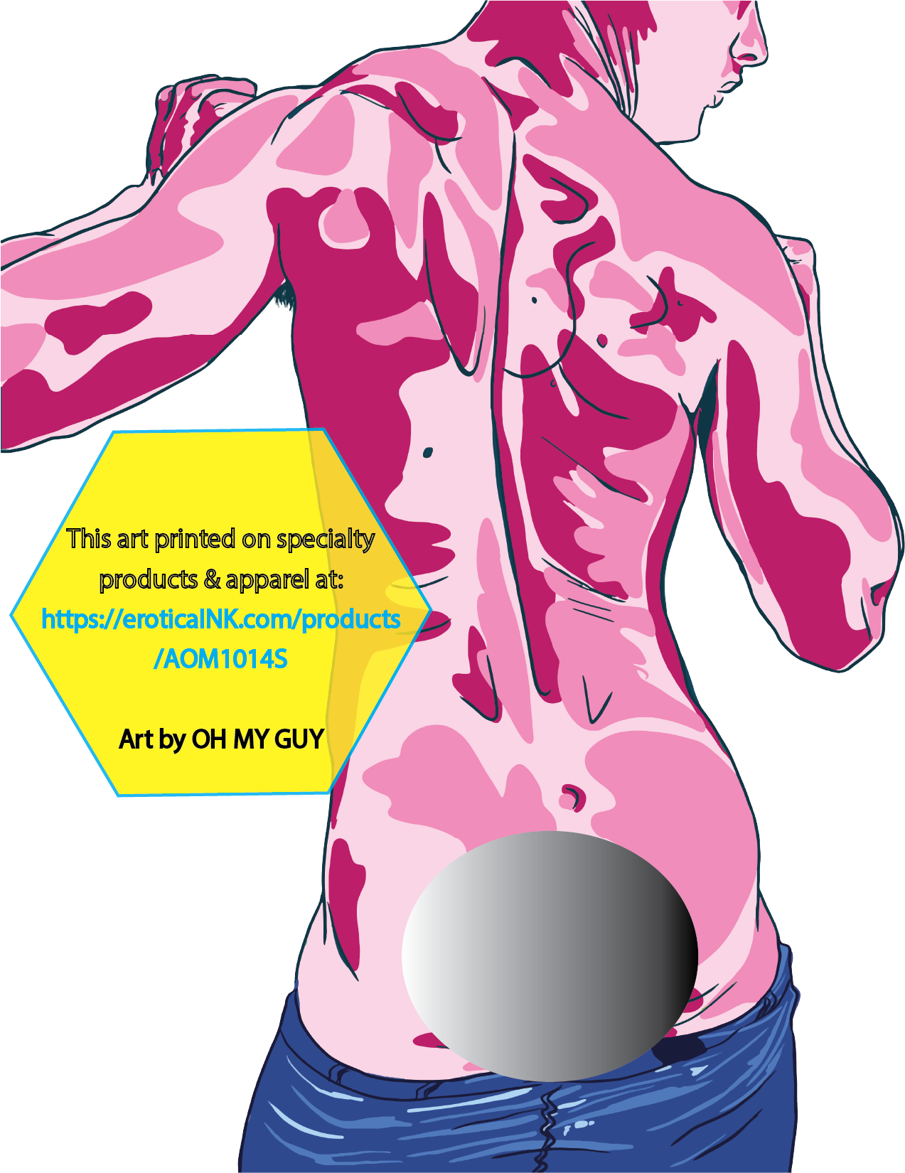 AOM1014S MAN IN PINK by OH MY GUY is artwork digitally printed on specialty items: canvas, bags, BDSM paddle, cutting boards, mugs, coasters, pillow cases, towels, J💦zz rag, bath mats, puzzle, phone case, hats, mousepad