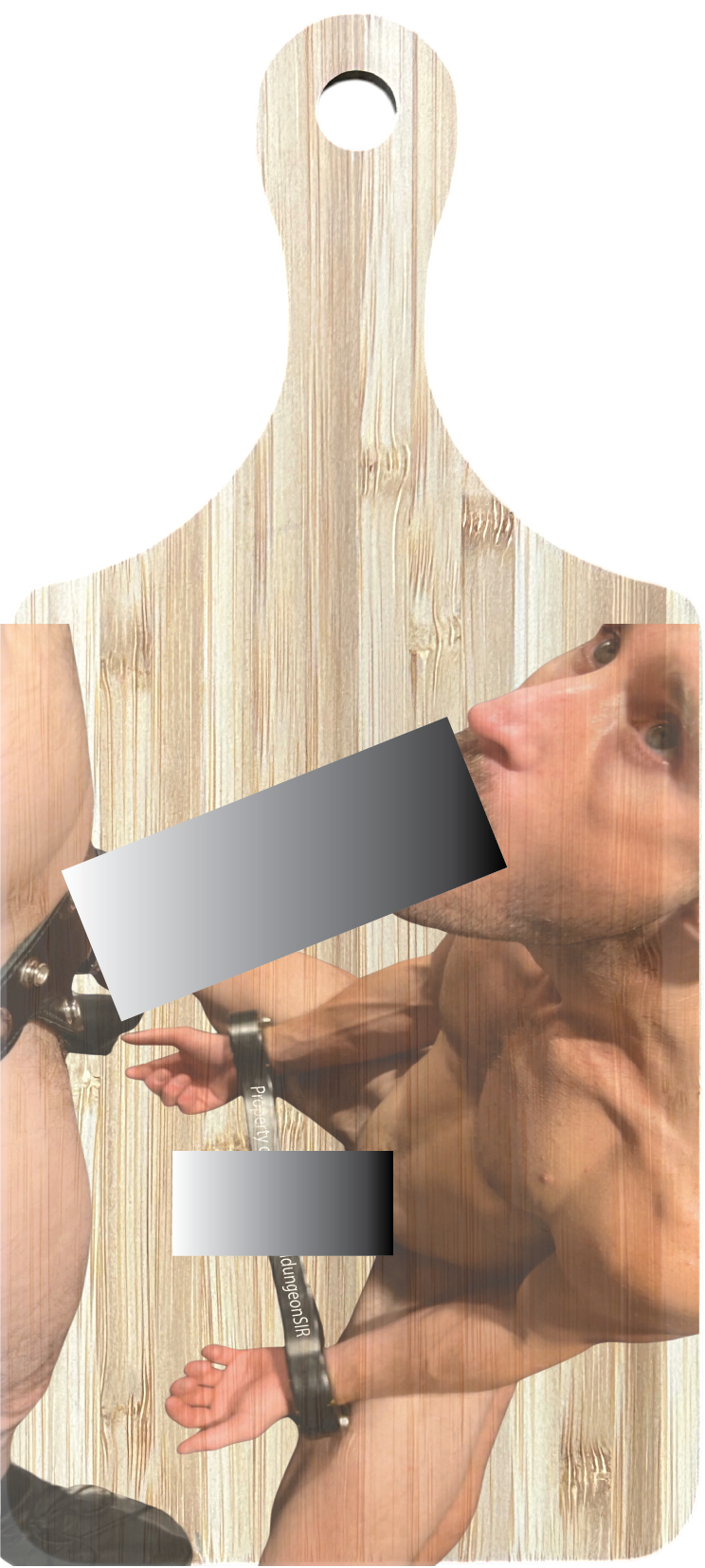 BM1001PADL David Portland bound and servicing BDSMdungeonSIR is a photo digitally printed on a BDSM paddle