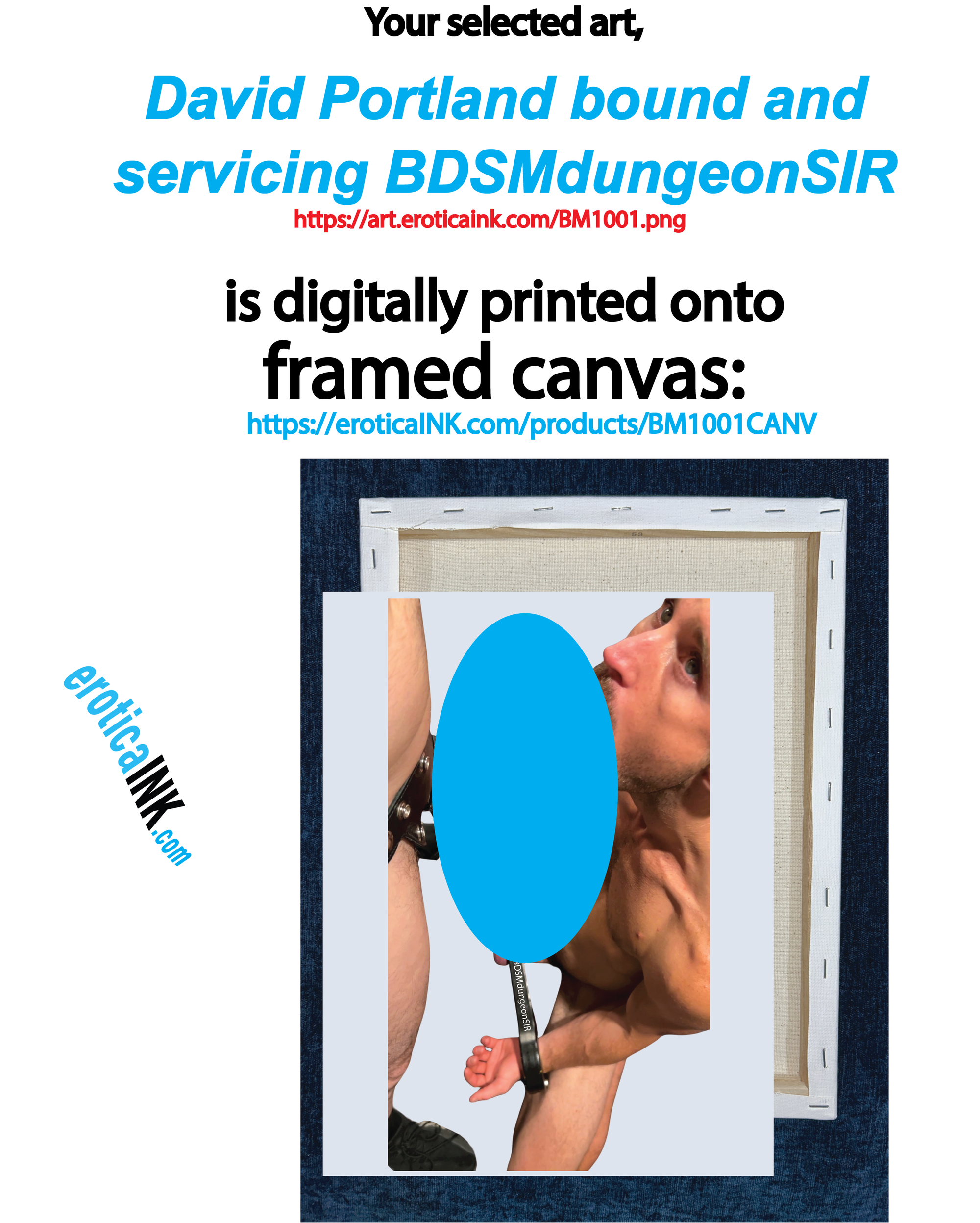 BM1001CANV David Portland bound and servicing BDSMdungeonSIR is a photo digitally printed on framed canvas