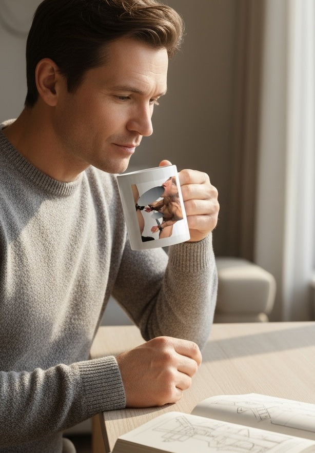 BM1001MUGS David Portland bound and servicing BDSMdungeonSIR is a photo digitally printed on mugs: coffee mugs, stainless steel thermos, aluminum sports bottle, color changing coffee mug