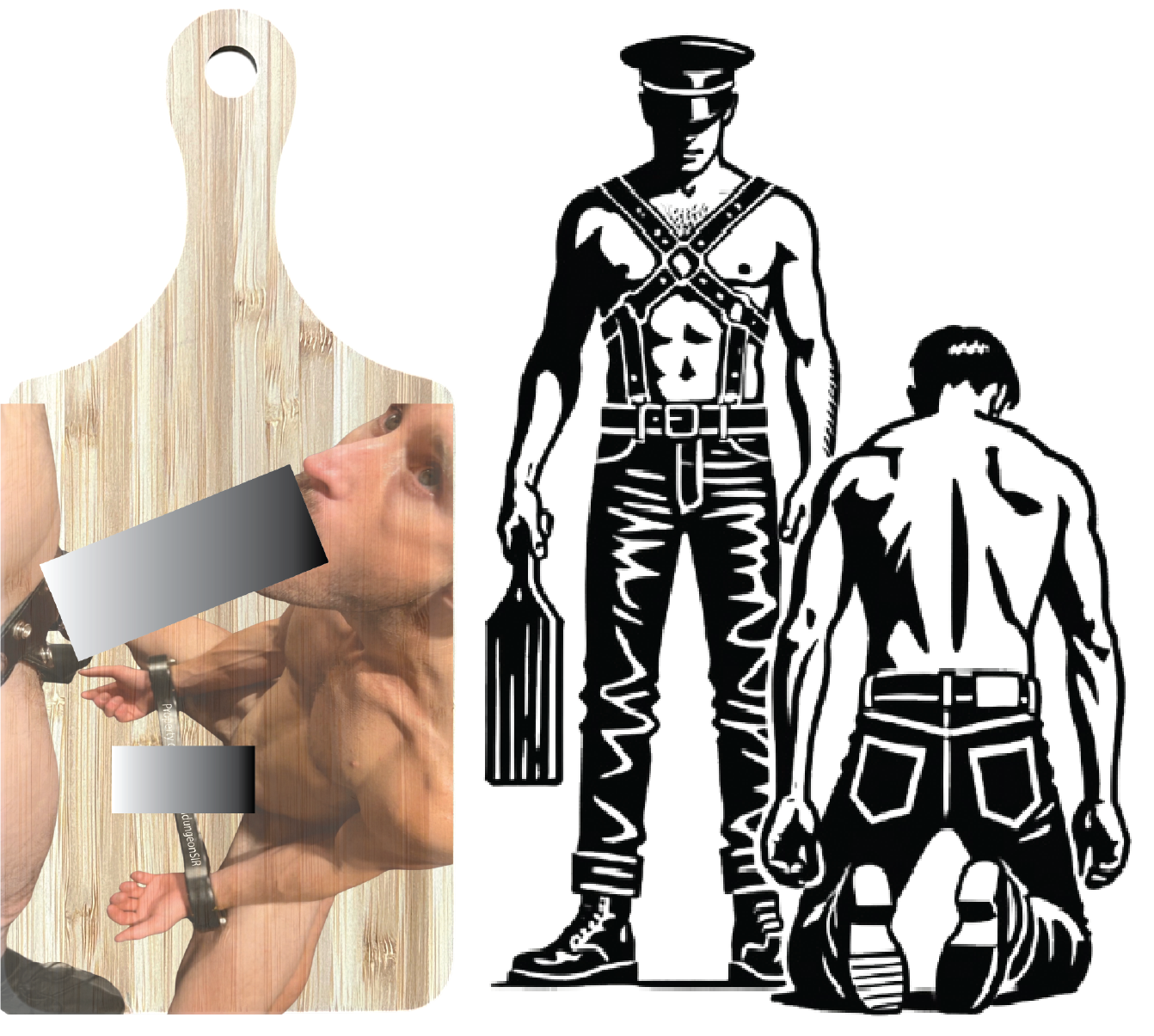 BM1001PADL David Portland bound and servicing BDSMdungeonSIR is a photo digitally printed on a BDSM paddle