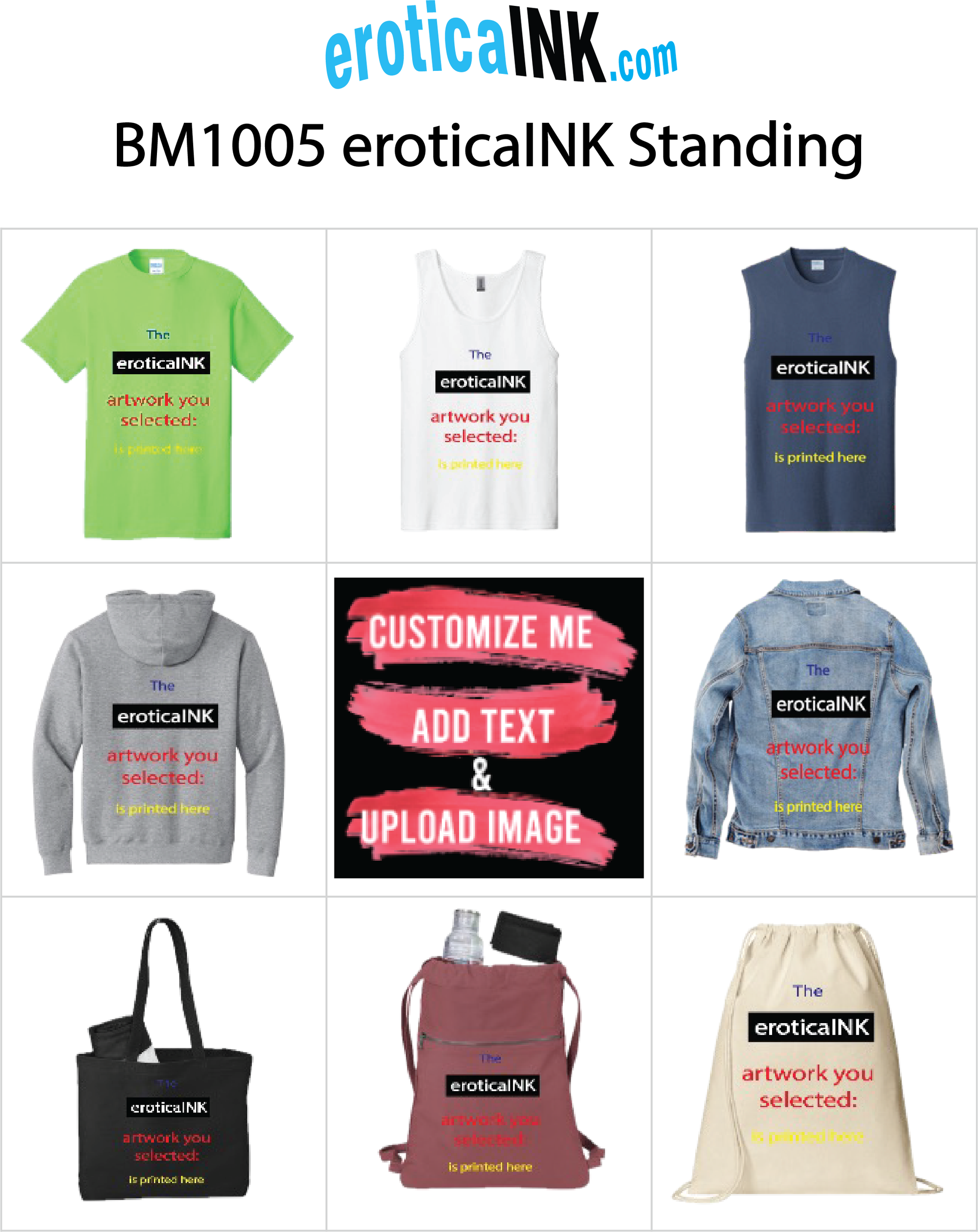 BM1005A EROTICAINK STANDING WORSHIP is BDSMdungeonSIRs artwork  - digitally printed on apparel and bags: t-shirt, tank, hoodie, denim jacket. black, white, red, blue, stonewash. S-3x. USA printed; Ships USA &amp; Interntnl