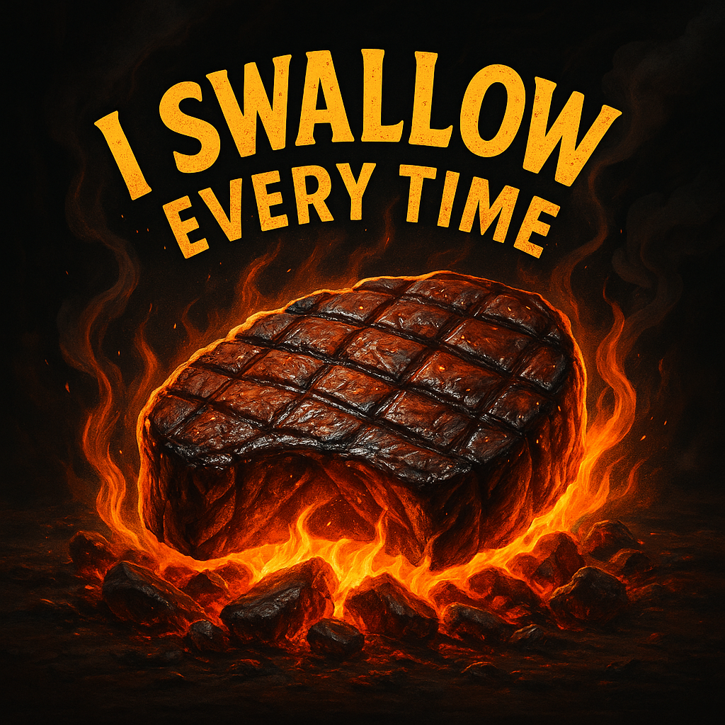 M1004A I SWALLOW EVERY TIME is artwork digitally printed on apparel and bags: t-shirt, tank, hoodie, denim jacket. black, white, red, blue, stonewash. S-3x. USA printed; Ships USA & Interntl. You can also upload your own art