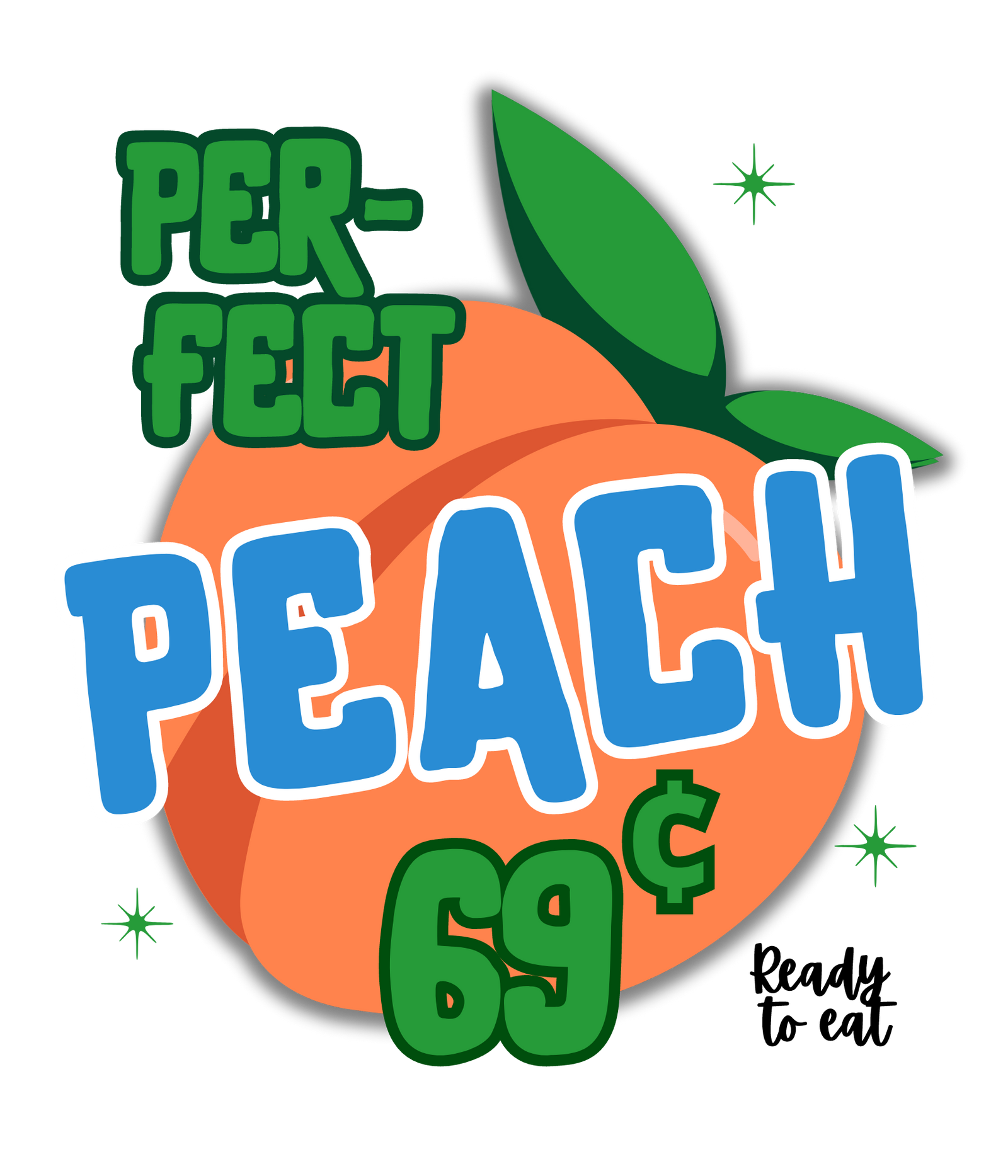 M1007A PERFECT PEACH READY TO EAT is artwork digitally printed on apparel and bags: t-shirt, tank, hoodie, denim jacket. black, white, red, blue, stonewash. S-3x. USA printed; Ships USA & Interntl. You can also upload your own art