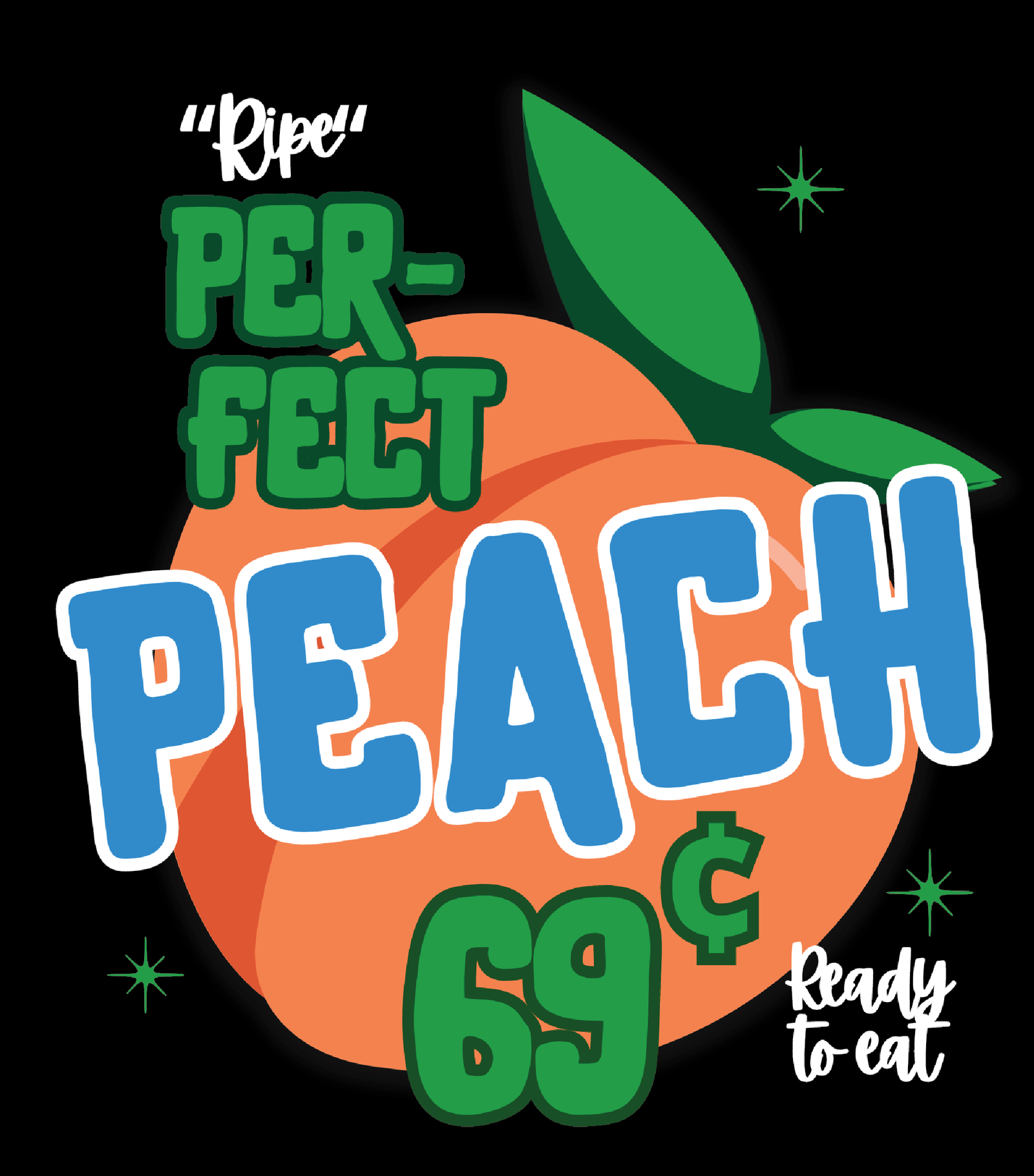 M1009AD RIPE PERFECT PEACH is artwork digitally printed on apparel and bags: t-shirt, tank, hoodie, denim jacket. black, white, red, blue, stonewash. S-3x. USA printed; Ships USA & Interntl. You can also upload your own art
